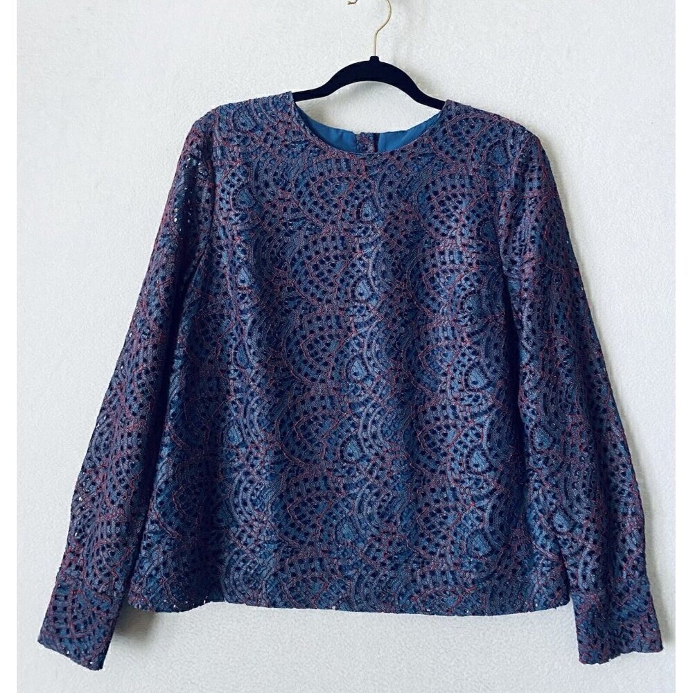 Banana Republic Top Womens Medium Blue Eyelet Lace Embroidered Cottagecore Boho